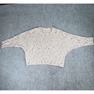 Charmed Hearts Sweater Women M Gray Multicolor Speckled Slouchy Cozy Cottagecore